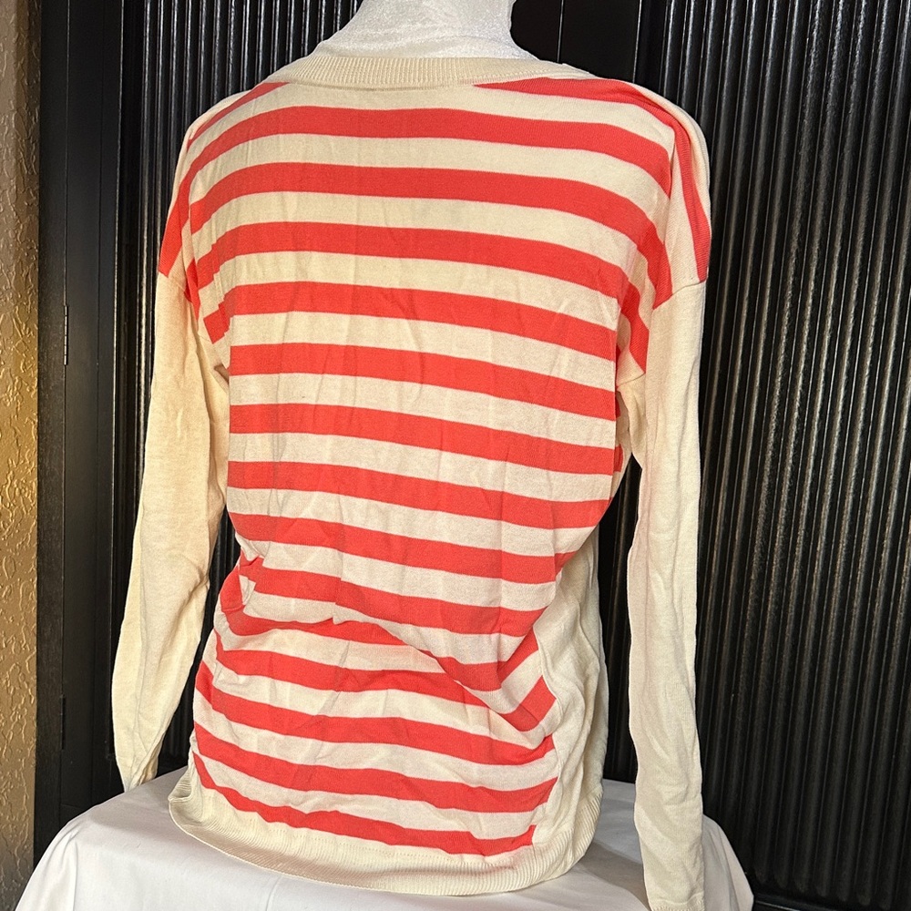 Talbots Red and Cream Striped Long Sleeve Top